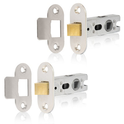 XFORT Nickel Plated Radius Tubular Latch, Two 65mm Nickel Plated Radius Tubular Latches for Internal Wooden Doors.