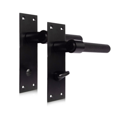 XFORT Onyx Collection, Slimline Backplate Bathroom Knurled Door Handles, Matt Black