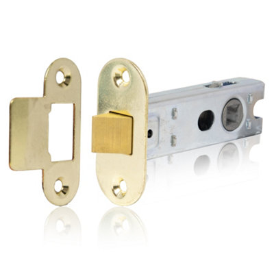 XFORT Polished Brass Radius Tubular Latch, A 75mm Polished Brass Radius Tubular Latch for Internal Wooden Doors.