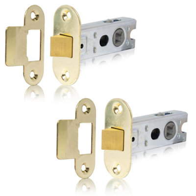 XFORT Polished Brass Radius Tubular Latch, Two 65mm Polished Brass Radius Tubular Latches for Internal Wooden Doors.