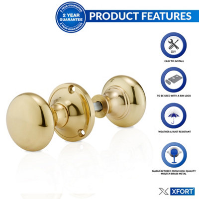 XFORT Polished Brass Victorian Style Rim Knob - 3