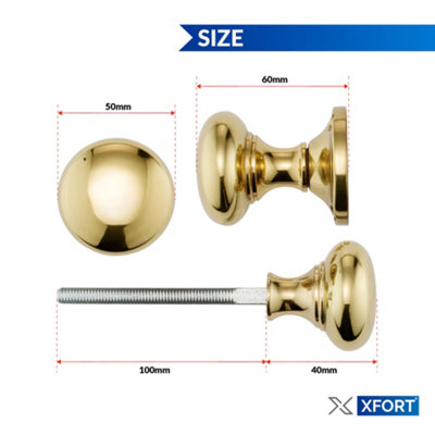 XFORT Polished Brass Victorian Style Rim Knob - 6