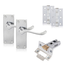 XFORT Polished Chrome 4" Victorian Scroll Lever Latch Door Pack, Complete Set.