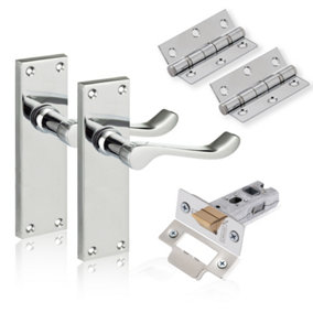 XFORT Polished Chrome 6" Victorian Scroll Lever Latch Door Pack, Complete Set.