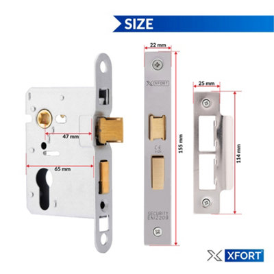 XFORT Polished Chrome Euro Profile Sashlock 65mm
