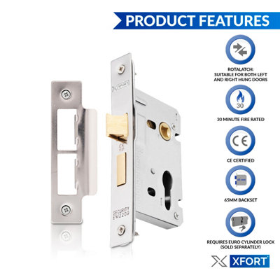 XFORT Polished Chrome Euro Profile Sashlock 65mm