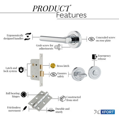 XFORT Polished Chrome Liberty Lever On Rose Lock Pack, Complete Lock Set