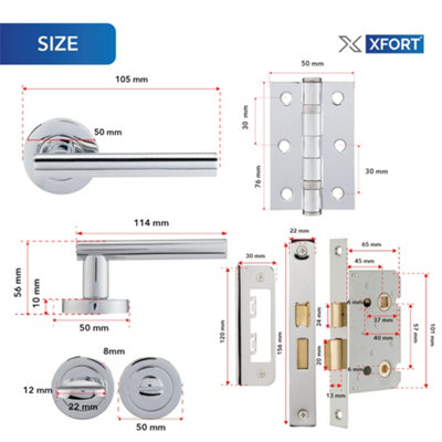 XFORT Polished Chrome Liberty Lever On Rose Lock Pack, Complete Lock Set