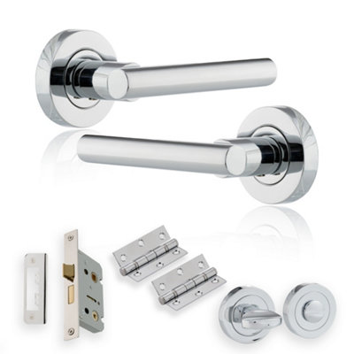 XFORT Polished Chrome Liberty Lever On Rose Lock Pack, Complete Lock Set
