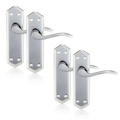 XFORT Polished Chrome London Suite Lever Latch Door Handles, 2 Pairs