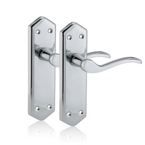 XFORT Polished Chrome London Suite Lever Latch Handles, Long Backplate 1 Pair