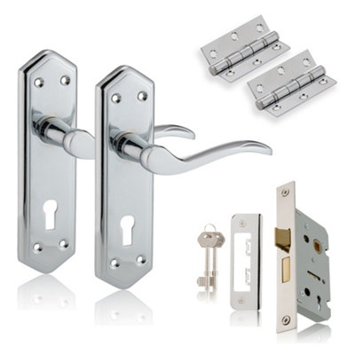 XFORT Polished Chrome London Suite Lever Lock Pack, Door Handle Complete Set.