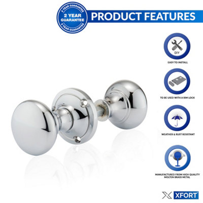 XFORT Polished Chrome Victorian Style Rim Knob - 3