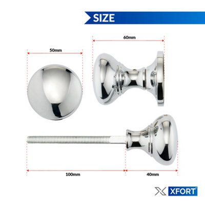 XFORT Polished Chrome Victorian Style Rim Knob - 6
