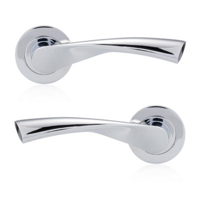 XFORT Polished Chrome Warped Lever On Rose Door Handles, Door Handles 1 pair