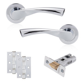 XFORT Polished Chrome Warped Lever On Rose Latch Pack, Complete Latch Set