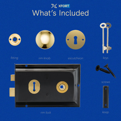XFORT Premium Range Traditional Black Rim Lock Set with Polished Brass Rim Knob - 4