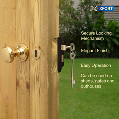 XFORT Premium Range Traditional Black Rim Lock Set with Polished Brass Rim Knob - 5