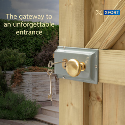 XFORT Premium Range Traditional Grey Rim Lock Set with Polished Brass Rim Knob