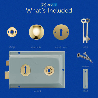 XFORT Premium Range Traditional Grey Rim Lock Set with Polished Brass Rim Knob - 4