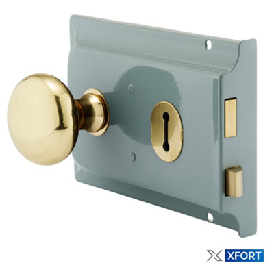 XFORT Premium Range Traditional Grey Rim Lock Set with Polished Brass Rim Knob - 7