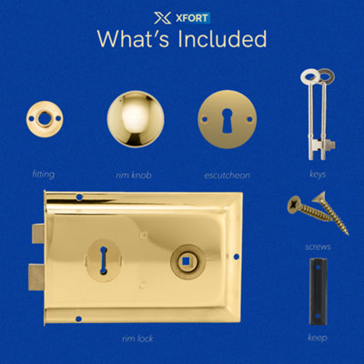 XFORT Premium Range Traditional Polished Brass Rim Lock Set with Rim Knob - 4