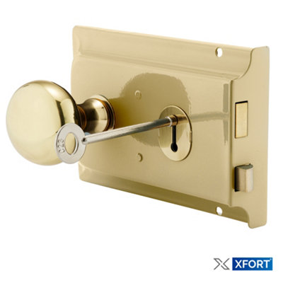XFORT Premium Range Traditional Polished Brass Rim Lock Set with Rim Knob - 7