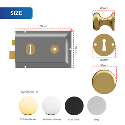 XFORT Premium Range Traditional Polished Chrome Rim Lock Set with Rim Knob - 3