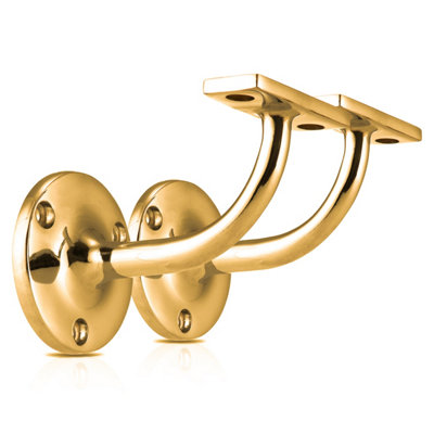 XFORT Set of 2 Polished Brass Handrail Brackets, Banister Brackets for Stair Banister Handrail.