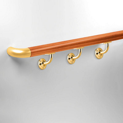 XFORT Set of 2 Polished Brass Handrail Brackets, Banister Brackets for Stair Banister Handrail.