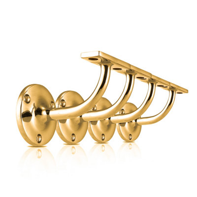 XFORT Set of 4 Polished Brass Handrail Brackets, Banister Brackets for Stair Banister Handrail.