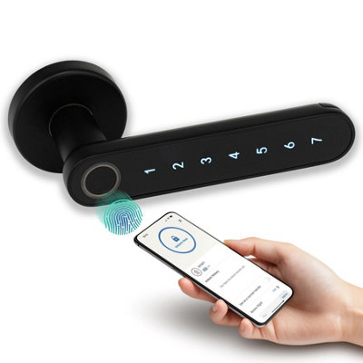 XFORT Smart Fingerprint Door Handle in Black, Smart Lock for Internal Doors.