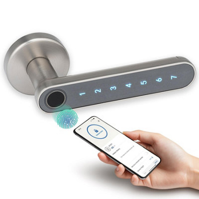XFORT Smart Fingerprint Door Handle in Satin Chrome, Smart Lock for Internal Doors.
