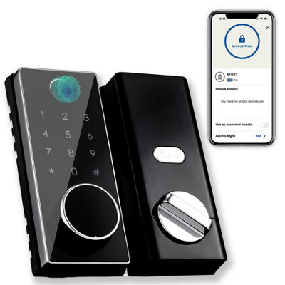 XFORT Smart Fingerprint Door Lock in Black, Security for Wooden Doors.