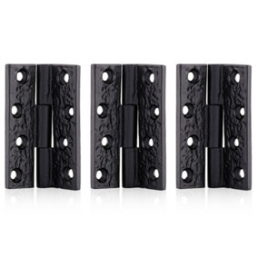 XFORT Smithy's Range 75mm Butt Hinges Black Antique, Traditional Cast Iron Door Hinges (1.5 Pairs)