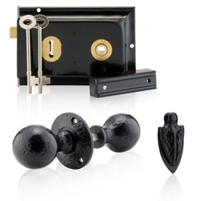 XFORT Smithy's Range Ball Shaped Rim Knob Set Black Antique, Complete with A Rim Lock