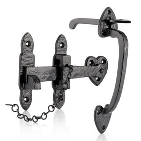 XFORT Smithy's Thumb Gate Latch Black Antique, Traditional Suffolk Latch