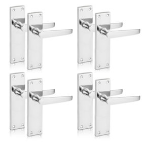 XFORT Victorian Lever Latch Flat Polished Chrome Door Handles, Long 6" Backplate 4 Pair