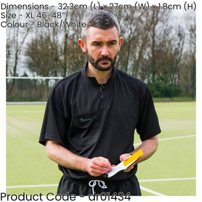 XL 46-48 Inch Plain Black Referee Short Sleeve Shirt - Touch Fastener Pocket