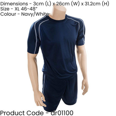 XL ADULT Short Sleeve Training Shirt & Short Set NAVY/WHITE PLAIN Football Kit