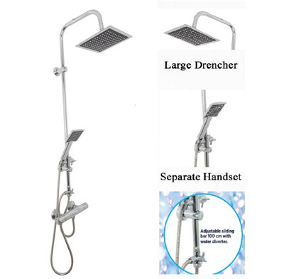 XL Bathroom Shower Riser Chrome Twin Head - 5