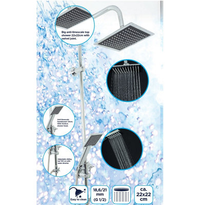 XL Bathroom Shower Riser Chrome Twin Head - 6