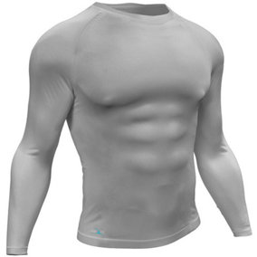 XL - GREY Adult Long Sleeve Baselayer Compression Shirt Unisex Training Gym Top