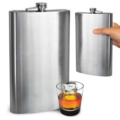Xl Hip Flask Stainless Steel Whisky 1.7l Whisky Liquor Spirits Vodka Giant Jumbo Gift Set