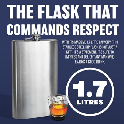 Xl Hip Flask Stainless Steel Whisky 1.7l Whisky Liquor Spirits Vodka Giant Jumbo Gift Set - 6