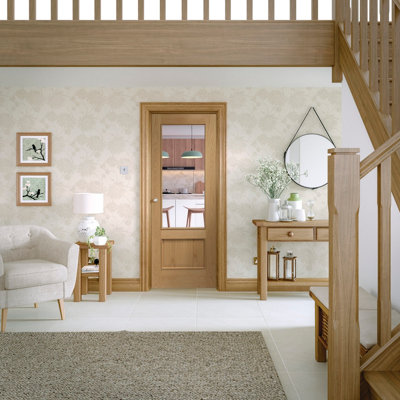 XL Joinery Internal Andria Oak Bevelled and Raised Mouldings Clear Glass Door 2040 x 826 x 40mm