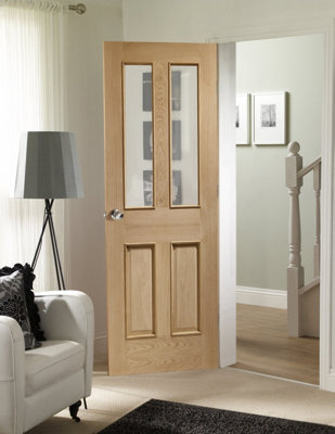 XL Joinery Internal Malton Oak Clear Bevelled Glass and Raised Mouldings Door 1981 x 762 x 35mm (30")