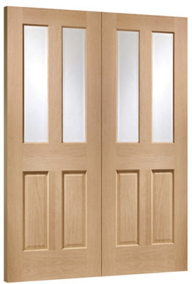 XL Joinery Internal Oak Malton Pair with Clear Bevelled Glass Door - 1981 x 1524 x 40mm (60")