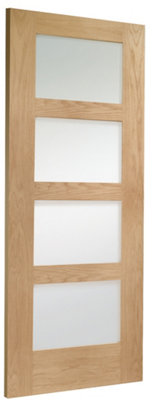 XL Joinery Internal Oak Pre-Finished Shaker 4 Panel Door with Obscure Glass - 1981 x 686 x 35mm (27")