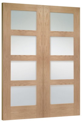 XL Joinery Internal Oak Shaker Door Pair with Clear Glass - 1981 x 1372 x 40mm (54")